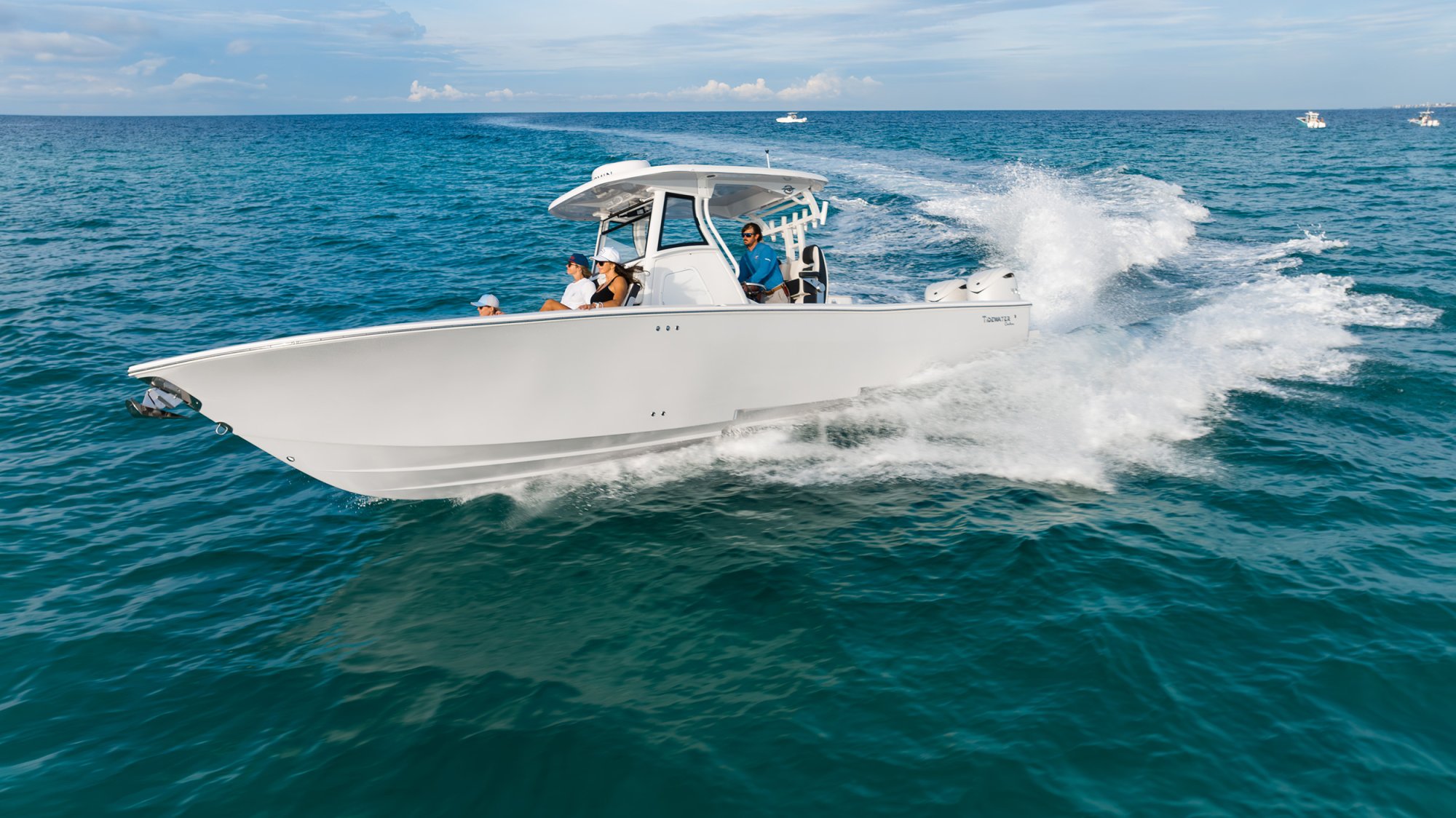 Tidewater boats offshore with stepped hull design